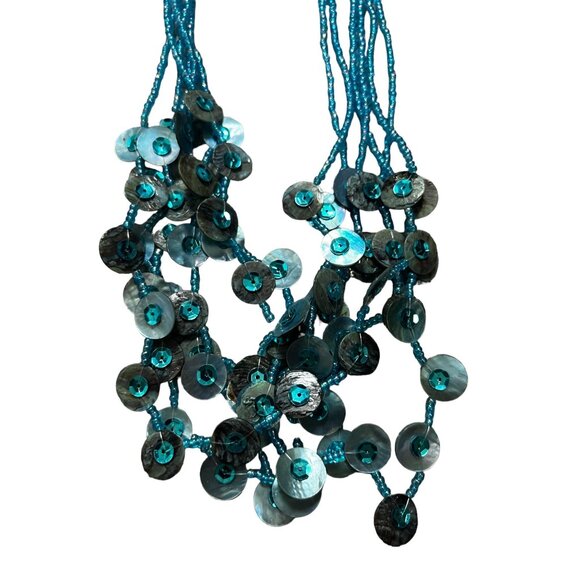 Beaded Turquoise Blue Multi Stranded Shell Necklace with Clasp 10" Womens Shell - Picture 2 of 5